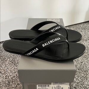 Balenciaga Round Black and White Flip Flop Sandals